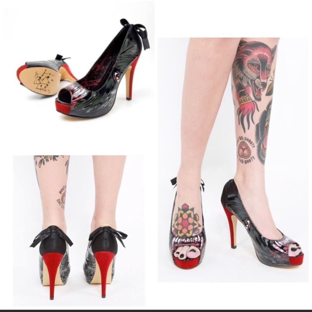NIB Iron Fist Wolf Beater Peep Toe Ribbon Back Heels